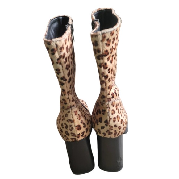 Diba Chunky Heel Leopard Print Real Fur Leather Y2K 90's Boots - Picture 5 of 8